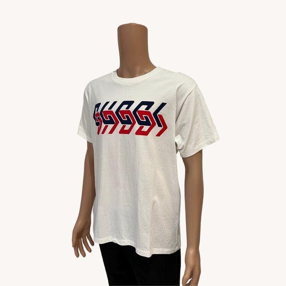 COTTON JERSEY T-SHIRT WITH GUCCI MIRROR PRINT - Picture 2 of 10